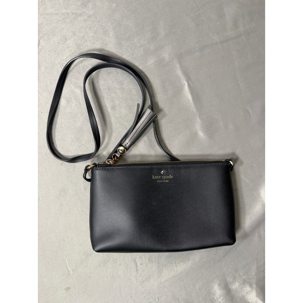 Kate Spade New York Black Leather Tassel Crossbody Bag Gold Hardware PXRU7922